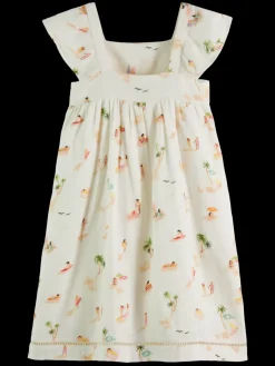 Capped sleeve all-over printed crinkle cotton dress-Scotch & Soda Outlet