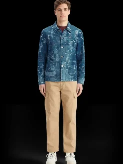 Indigo jacquard denim workwear jacket with wash effects-Scotch & Soda Fashion