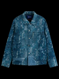 Indigo jacquard denim workwear jacket with wash effects-Scotch & Soda Fashion