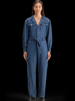 LIGHTWEIGHT DENIM JUMPSUIT IN DARK WASH WITH TONAL DETAILING-Scotch & Soda Outlet