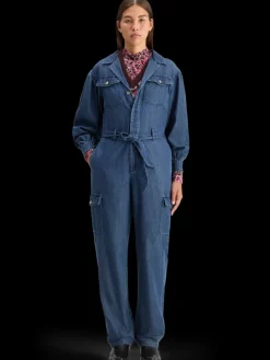 LIGHTWEIGHT DENIM JUMPSUIT IN DARK WASH WITH TONAL DETAILING-Scotch & Soda Outlet