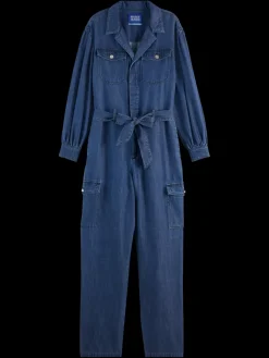 LIGHTWEIGHT DENIM JUMPSUIT IN DARK WASH WITH TONAL DETAILING-Scotch & Soda Outlet
