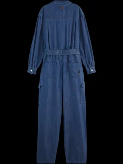LIGHTWEIGHT DENIM JUMPSUIT IN DARK WASH WITH TONAL DETAILING-Scotch & Soda Outlet