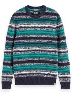 MIXED YARNS STRIPES EXTRA DROPPED SHOULDER SWEATER-Scotch & Soda Online