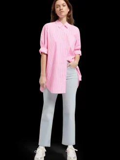 OVERSIZED POPLIN SHIRT IN FLUO PINK /WHITE STRIPE-Scotch & Soda Clearance