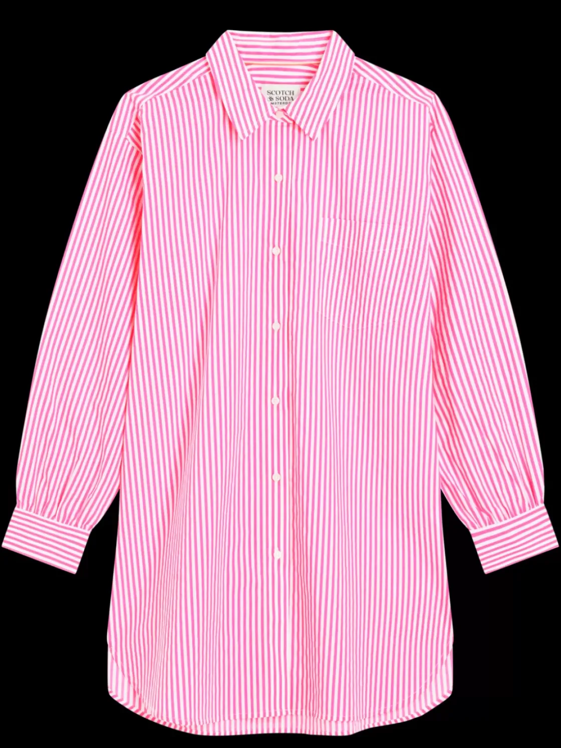 OVERSIZED POPLIN SHIRT IN FLUO PINK /WHITE STRIPE-Scotch & Soda Clearance