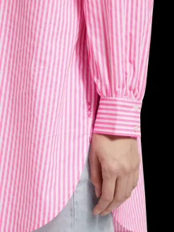 OVERSIZED POPLIN SHIRT IN FLUO PINK /WHITE STRIPE-Scotch & Soda Clearance