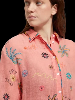 OVERSIZED SHIRT DRESS WITH MULTICOLOR EMBROIDERY-Scotch & Soda Online