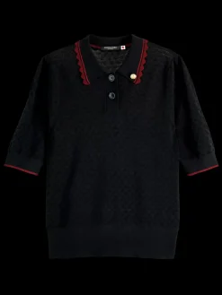 Pointelle collared knitted tee-Scotch & Soda Online