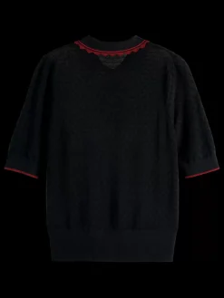 Pointelle collared knitted tee-Scotch & Soda Online