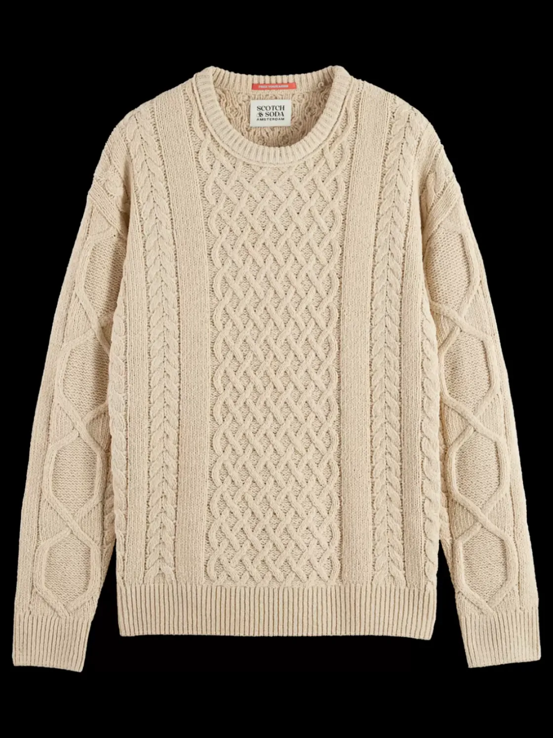 ROUND NECK EXTRA DROPPED SHOULDER CHENILLE CABLE SWEATER-Scotch & Soda New