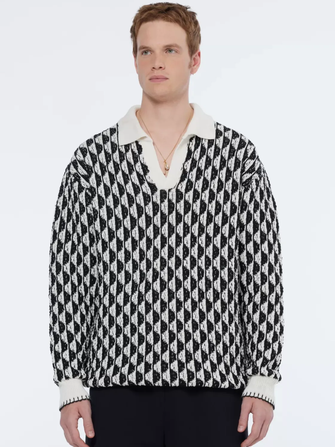 Textured jacquard dropped shoulder long sleeve polo-Scotch & Soda Discount