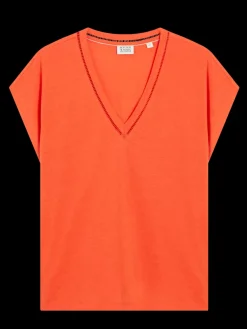 V-NECK LADDER DETAIL LOOSE FIT T-SHIRT-Scotch & Soda Discount