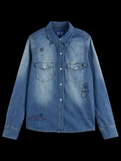 WASHED REGULAR FIT DENIM WESTERN SHIRT WITH EMBROIDERIES-Scotch & Soda Discount