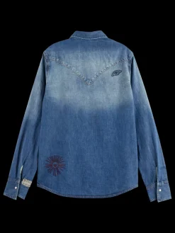 WASHED REGULAR FIT DENIM WESTERN SHIRT WITH EMBROIDERIES-Scotch & Soda Discount