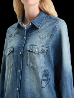 WASHED REGULAR FIT DENIM WESTERN SHIRT WITH EMBROIDERIES-Scotch & Soda Discount