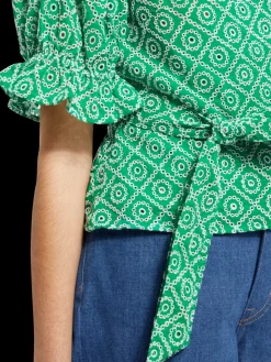 WRAP TOP WITH BRODERIE ANGLAISE-Scotch & Soda Sale